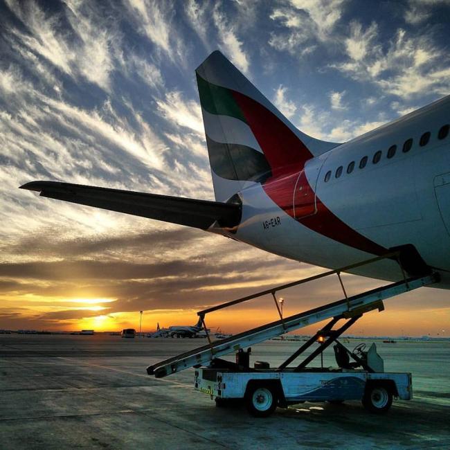 Emirates A330 sunset in Muscat, Oman