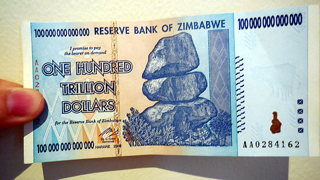 One Hundred Trillion Dollar banknote Zimbabwe